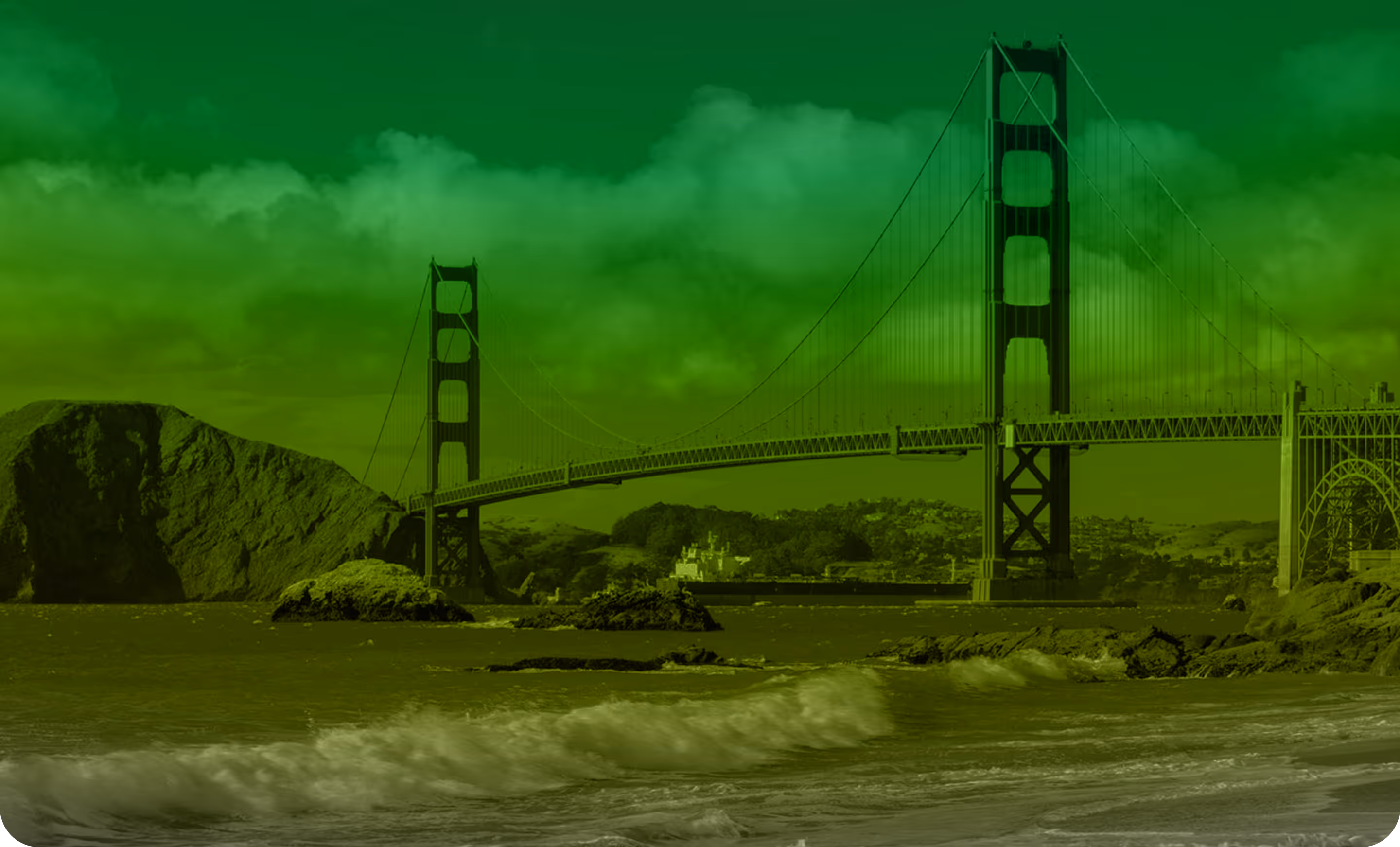 A green picture of the golden gate bridge.